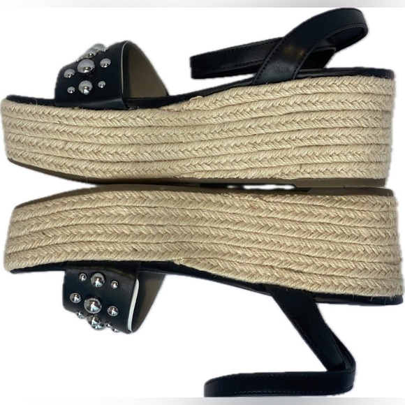 New Marc Fisher Joyce Espadrille Platform Sandal - Black with silver studs - Picture 4 of 6